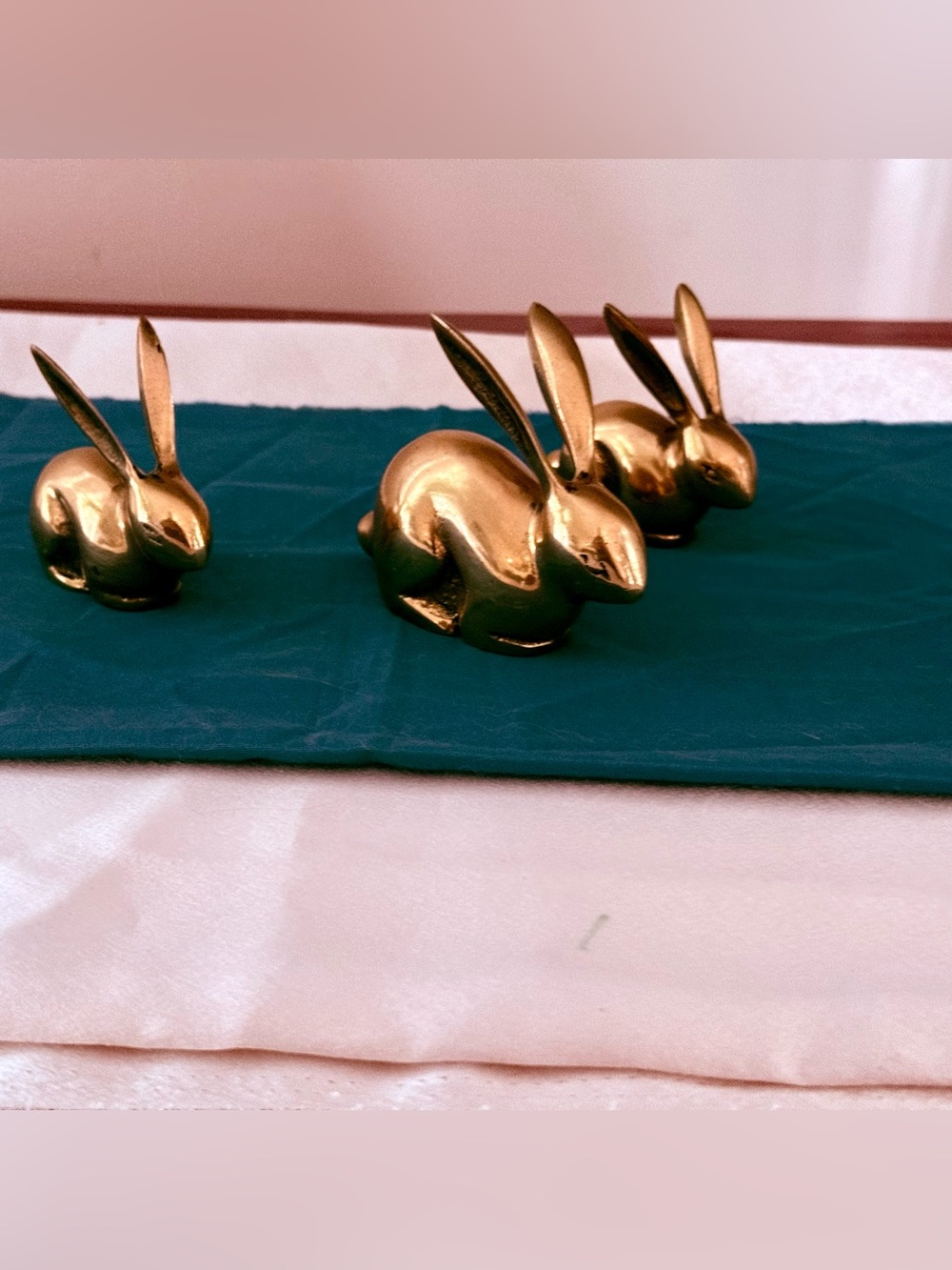 Vintage Set of Three Brass Bunny Paperweights, c. 1960(s),  [1] Lg Bunny - 4"...